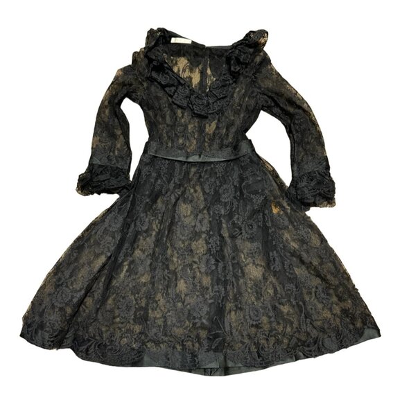 NWT BLACK LA BOUTIQUE EVENING COCKTAIL DRESS SZ 6 1950s SHEER LACE WOMENS - Picture 2 of 6